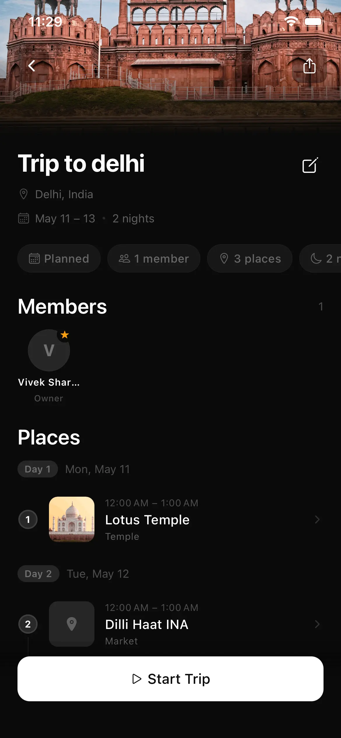 Trailyn Your trips screen